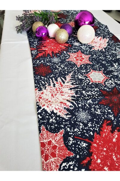 Kotonia Home Napron Winter 07 - 45x180 cm, 100% cotton, blue with Christmas motifs
