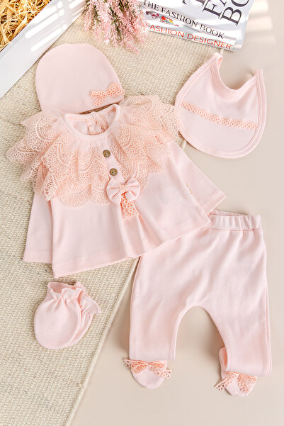 Babymod Laced Bow Cotton 5-Piece Baby Girl Hospital Release Baby Set