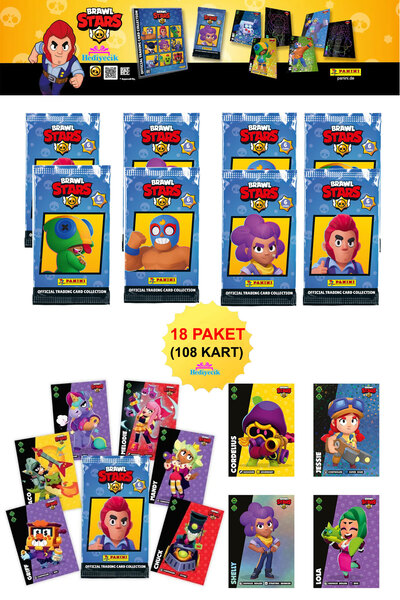 hediyecik مجموعة بطاقات لعبة بانيني براول ستارز، 18 حزمة (108 بطاقات)