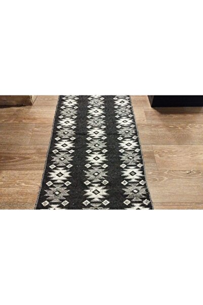 OEM Covor tradițional, dimensiune 60 x 300 cm, gri și alb, model RUSTIC 2