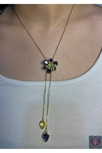 uyguntakıaksesuar Çelik Gold Çiçek Taşlı Ucu Damla Sarkan Asansörlü Ayarlanab...