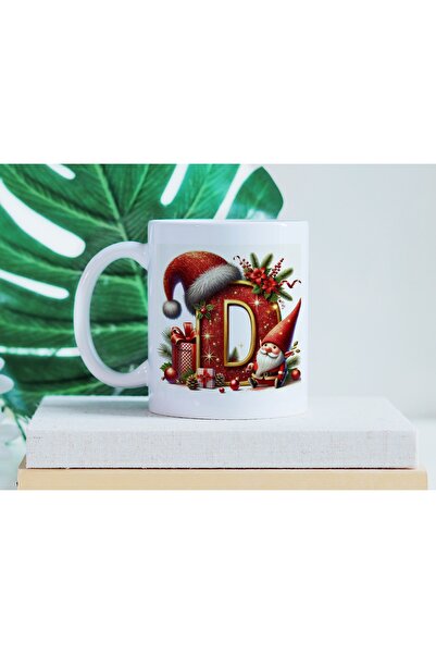 Beramussa كوب على شكل حرف D مع شخصية سانتا كلوز القزم - تصميم أبجدي متوهج بطا...