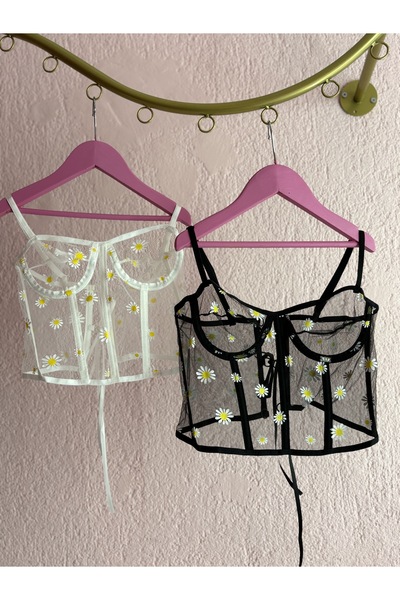 AMO Siyah Papatya Desenli Transparan Bustiyer