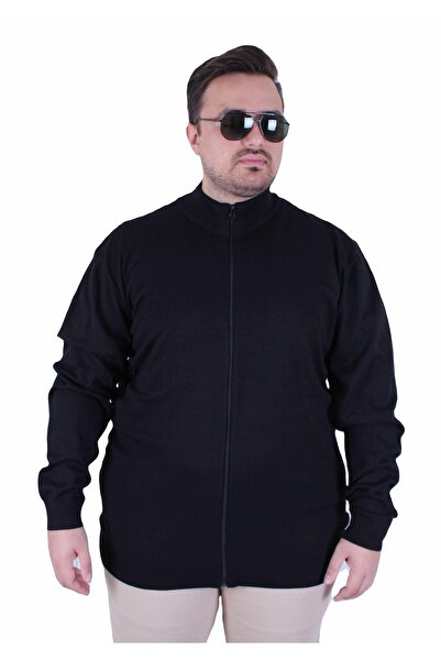 MocGrande Men's Plus Size Zippered Cardigan 23754 Black