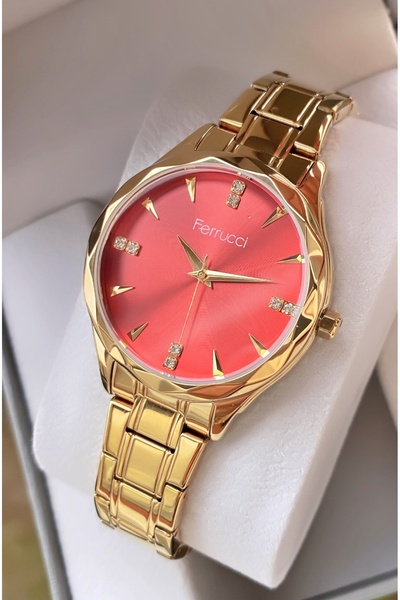 Ferrucci ساعة يد نسائية ذهبية اللون، هيكل فولاذي، سوار فولاذي، ضمان أصلي لمدة...