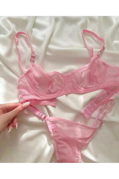 Store Pembe Tül Sütyen Takımı