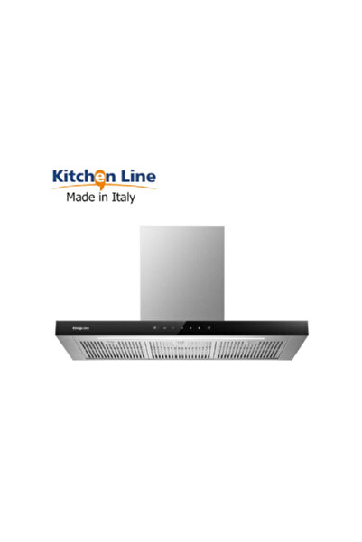 Kitchen Line شفاط مطبخ 90 سم، مسطرة، واجهة زجاجية سوداء، شريط فلتر، 1180 متر مكعب،