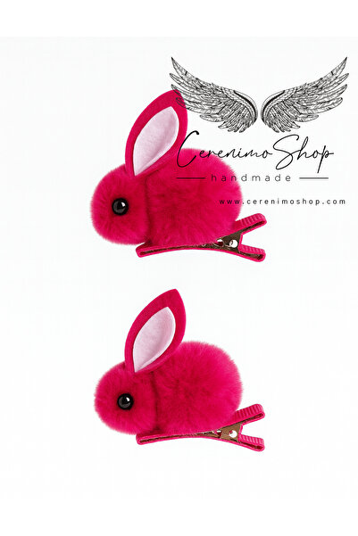 Cerenimo Shop Peluş Tavşanlı Klipsli Fuşya Toka
