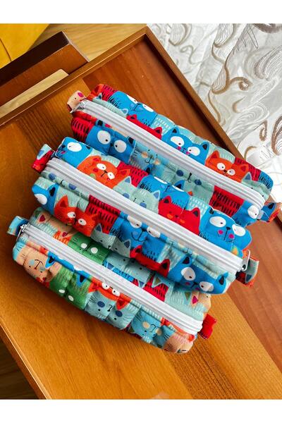 HelloPunch&Bags KEDİLİ Tek Gözlü Kalemlik Yıkanabilir Fermuarlı Okul Kalem Ku...