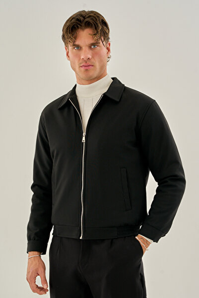 Rogyi Tekstil Men's Premium Quality Black Jacket – Straight Cut, Elegant Look, High-Quality Fabric