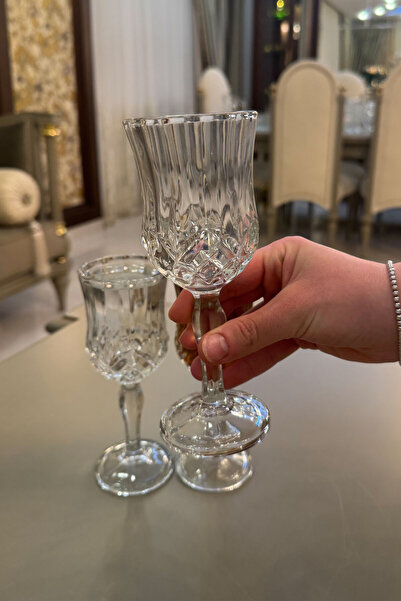 Mutfiko Kristal Desenli Şık 150 ml Ayaklı Cam Bardak – 6’lı Set | Su, Meşrubat, Tatlı Sunum Bardağı