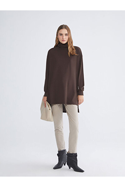 LC Waikiki Lcwaikiki basic brown turtleneck Oversized women's tunic