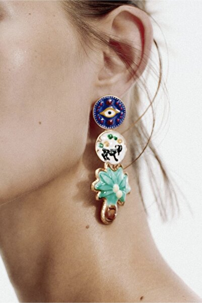 Twinssis Accessories Vintage Palmiye Çiçekli Reçine Küpe Zr