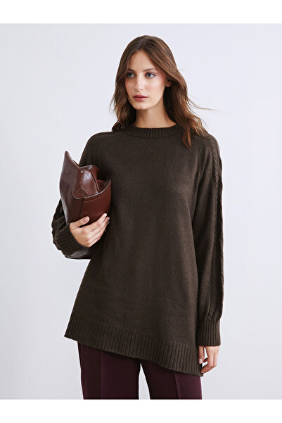LC Waikiki Brown Crew Neck Women's Knitwear Tunic