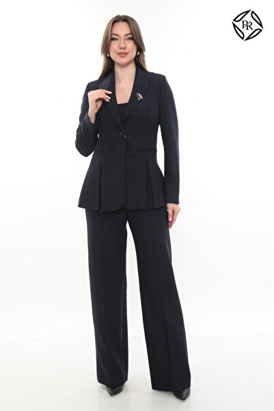 PRENSES Kadın Rahat Kesim Astarlı Ceket Pantolon Takım Elbise – Lacivert