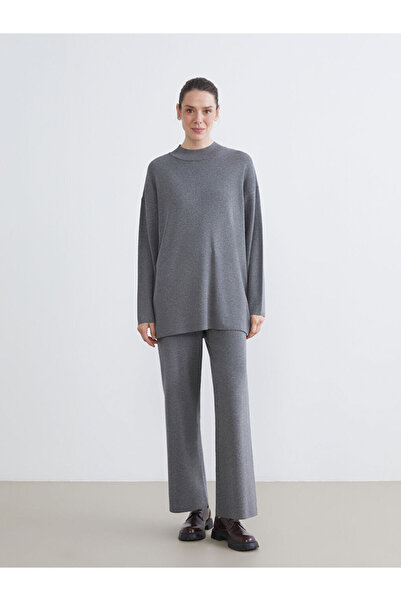 LC Waikiki Gray Elastic Waist Wide Leg Women's Knitwear Pants