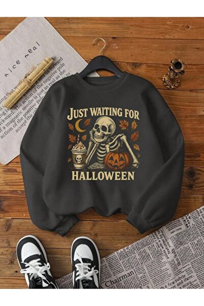 OVER HEAD Unisex, doar așteptând Halolowen cu imprimeu Bisikletyaka Swea tricou
