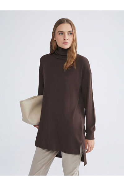 LC Waikiki Lcwaikiki basic brown turtleneck Oversized women's tunic