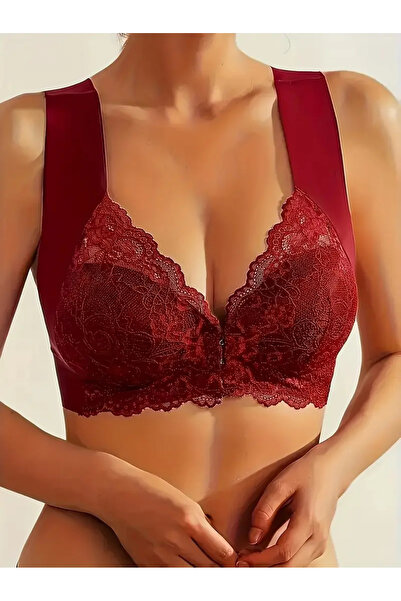 SWEETKORSE Жіночий бюстгальтер Bonny Push Up з застібкою спереду, з підкладкою, з квітковим візерунком, без швів, з мереживними деталями