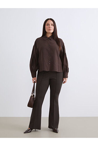 LC Waikiki Lcw Modest Brown Elastic Waist Flared Women's Trousers