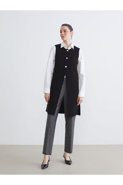 LC Waikiki Lcw Grace Gray Elastic Waist Plaid Women's Trousers