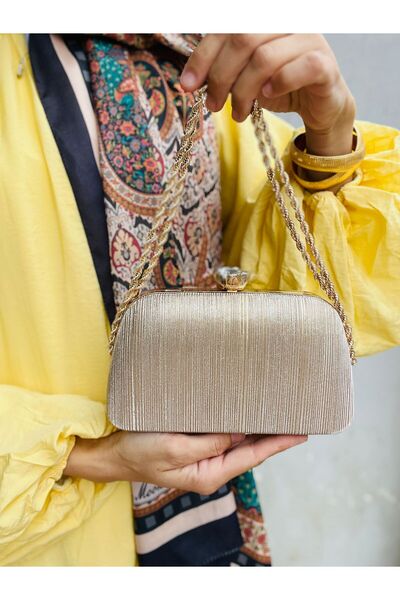 Çanta Trend Women's Rose Chain Detailed Long Chain Strap Evening Dress Bag (Suitable for Phone Use)