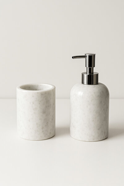 DMR HOME طقم حمام من الرخام الطبيعي - حامل صابون سائل وحامل فرشاة أسنان |   ت...