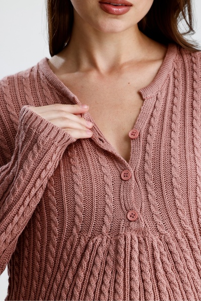 KATLİN MATERNİTY WEAR Saç Örgü Desen Hamile Tunik, Kalın ve Likrali Triko Kumaş, Yaka Düğme Detaylı (Emzirme)