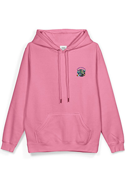 Overoz Φούτερ με κουκούλα με στάμπα στην πλάτη Oversize Ροζ Hoodie H1391