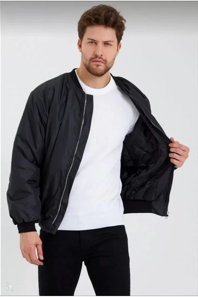 ARONA Mdb Men's Plain Bomber Jacket Black