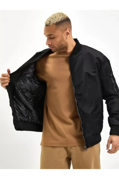 ARONA Mdb Men's Plain Bomber Jacket Black