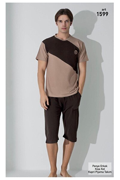 VAJESTO Set de pijamale pentru bărbați, maro, din bumbac, cu mâneci scurte, t...