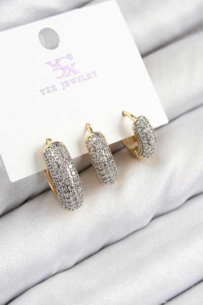 Skygo Brass Zircon Stone 3-Piece Hoop Model Gold and Silver Color Women's Earrings - Tj-Bkp11148
