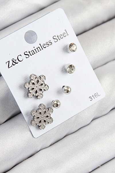 Skygo 316L Steel Zircon Stone Snowflake Model Silver Color Women's Set Earrings - Tj-Bkp11121