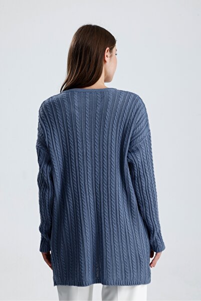 KATLİN MATERNİTY WEAR Saç Örgü Desen Hamile Tunik, Kalın ve Likrali Triko Kumaş, Yaka Düğme Detaylı (Emzirme)