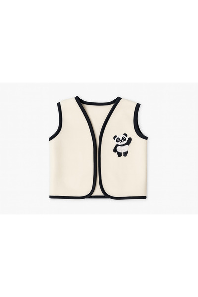Misue Handmade Baby Fleece Vest, Unisex Embroidered Baby Vest, Winter Baby Clothing, Panda Embroidered Baby Vest