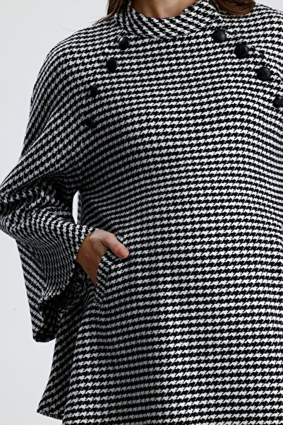 KATLİN MATERNİTY WEAR Hamile Panço Kazayğaı Desen , Yün Pamuk Karışımlı Kumaş, Yaka Düğme Detaylı (Emzirme)