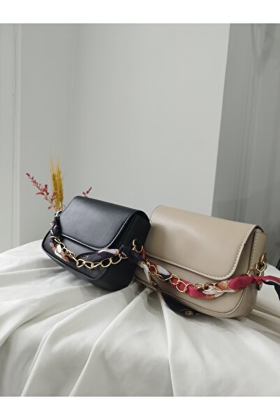 VivazzaLuxe حقيبة يد نسائية صغيرة من الجلد مع تفاصيل وشاح وسلسلة، حقيبة كتف و...