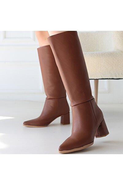 Cream Roksa Tan Leather Heeled Boots