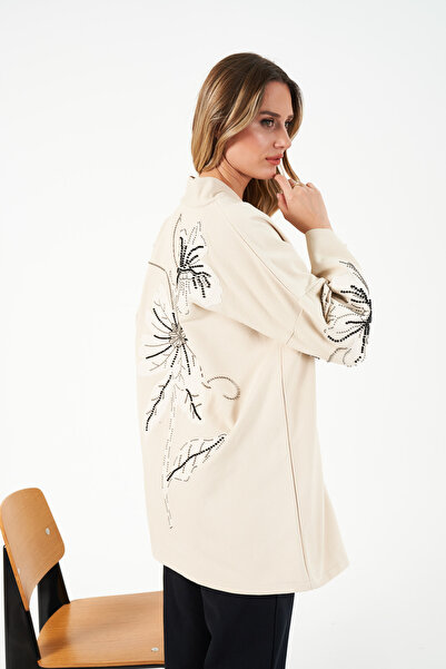 MİA NOURA Women's Oversize Kimono with Embroidered Sleeves and Back