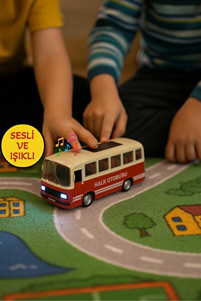 TOYFEST Nostaljik Halk Otobüsü 11 Cm Pilli Sesli Işıklı Kapısı Açılır Yumuşak...