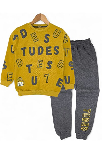 VOY KİDS Boy's Printed 3 İp Ş Fleece-Lined Winter 6-7-8-9-10 Years Old Tracksuit Set / Sweatshirt and Sweatpants
