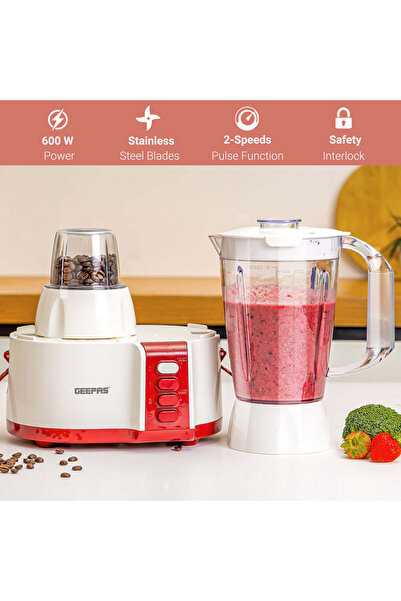 Geepas معالج طعام 4 في 1 GSB 9890 | محرك قوي 600 واط، سرعتان مع التحكم في النبض، أمان