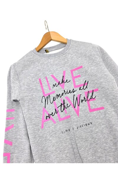 Egelite Boys' 10-11-12-13-14 Years Old Winter 3-Thread Ribbed Printed Tracksuit Set / Sweatshirt and Bottoms