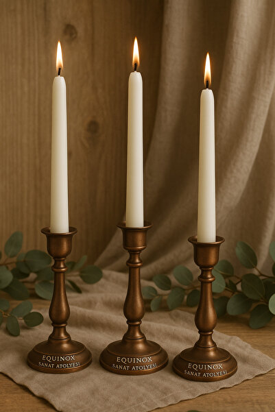 EQUINOX MUM (SadeceMUM) 3’lü Beyaz İnce Uzun Dekoratif Şamdan Mumu – Zarif Ta...