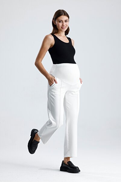 KATLİN MATERNİTY WEAR Pantaloni de sport cu talie reglabilă pentru gravidă, țesătură amestecată de bumbac lycra, talie înaltă, detaliu de cusătură în față