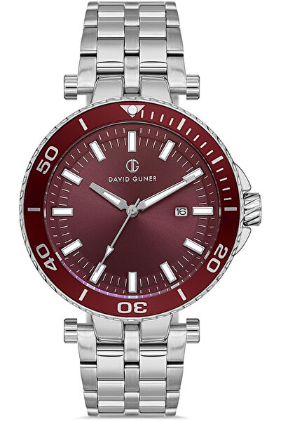 DAVID GUNER GÜMÜŞ KAPLAMALI KIRMIZI KADRANLI ERKEK KOL SAATİ DG-8393GA-A8