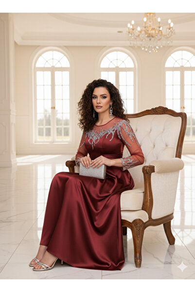 Robes Zarif Düğün Nişan Balo Elbisesi /Saten Uzun Abiye-1081