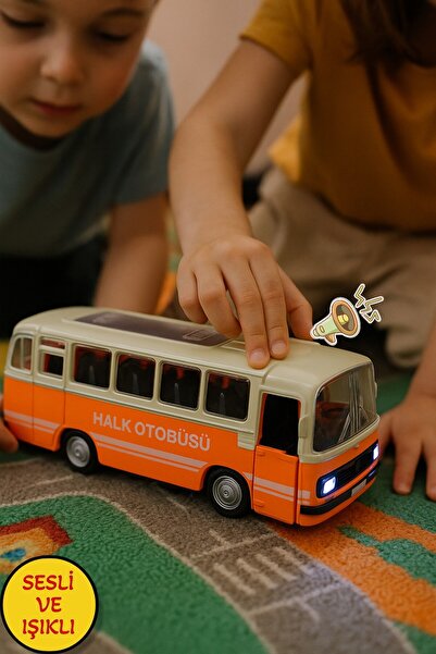 TOYFEST Nostaljik Halk Otobüsü 11 Cm Pilli Sesli Işıklı Kapısı Açılır Yumuşak...