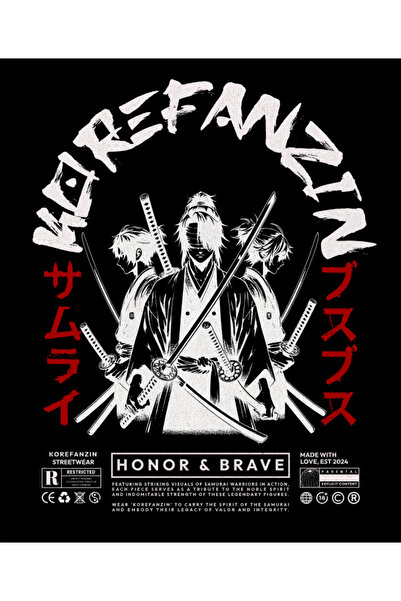 Korefanzin Μαύρο φούτερ με κουκούλα με σχέδιο ιαπωνικού τύπου σαμουράι